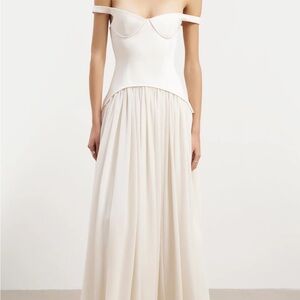 Elegant Off-Shoulder Cream Maxi Dress